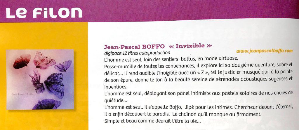 Article Le Filon Invizible Jean-Pascal Boffo